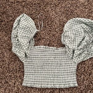 Gingham Puff Sleeve Blouse